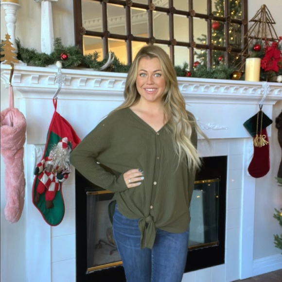 Boutique Green Thermal Waffle Knit Oversized Tee Sz Large - Picture 1 of 5